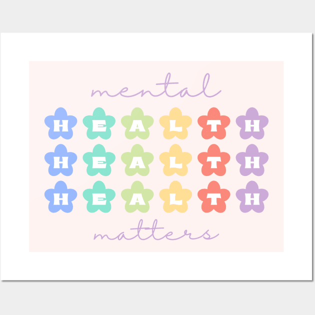 Mental Health Matters | Retro Flowers Peach Candy Wall Art by Violete Designs